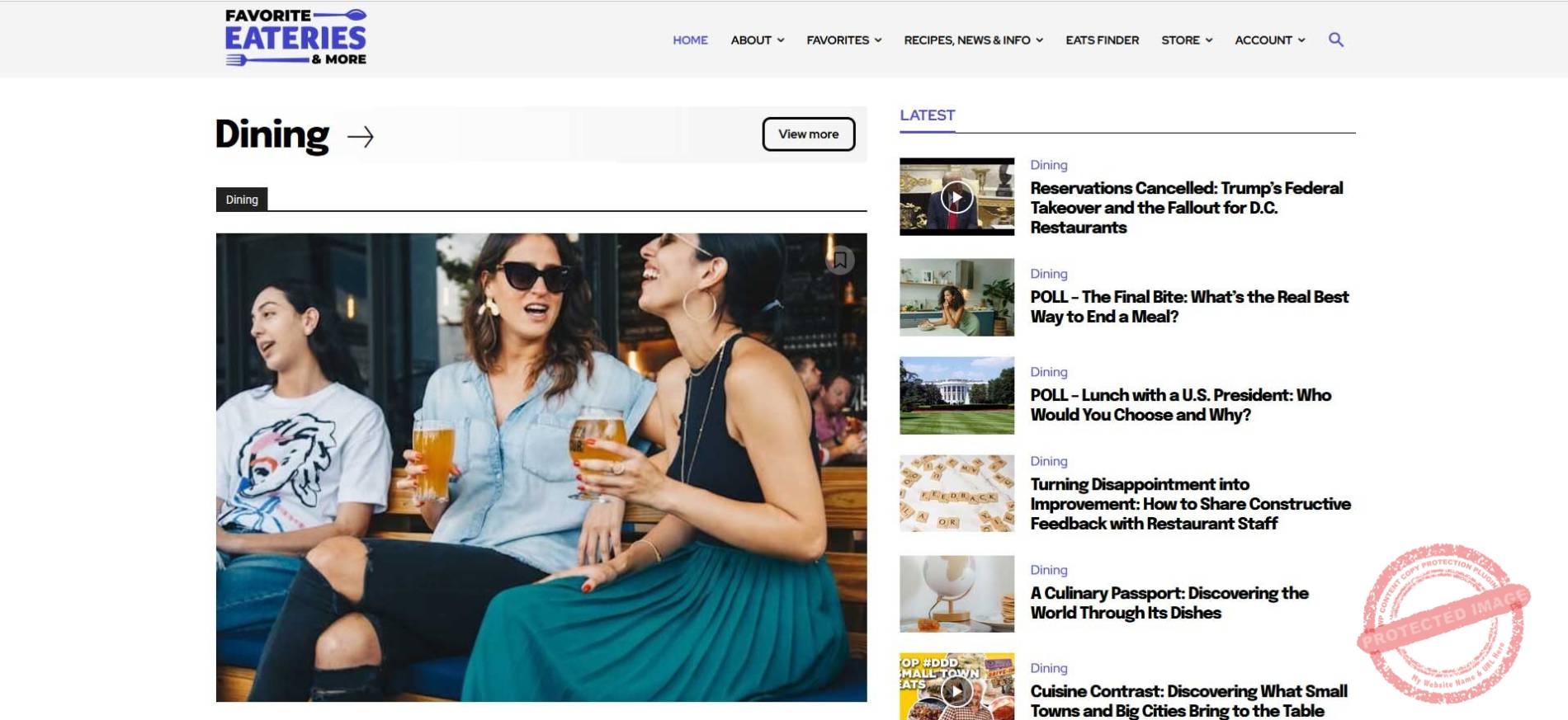 Favorite Eateries and More Website Cover Page Favorite Eateries and More